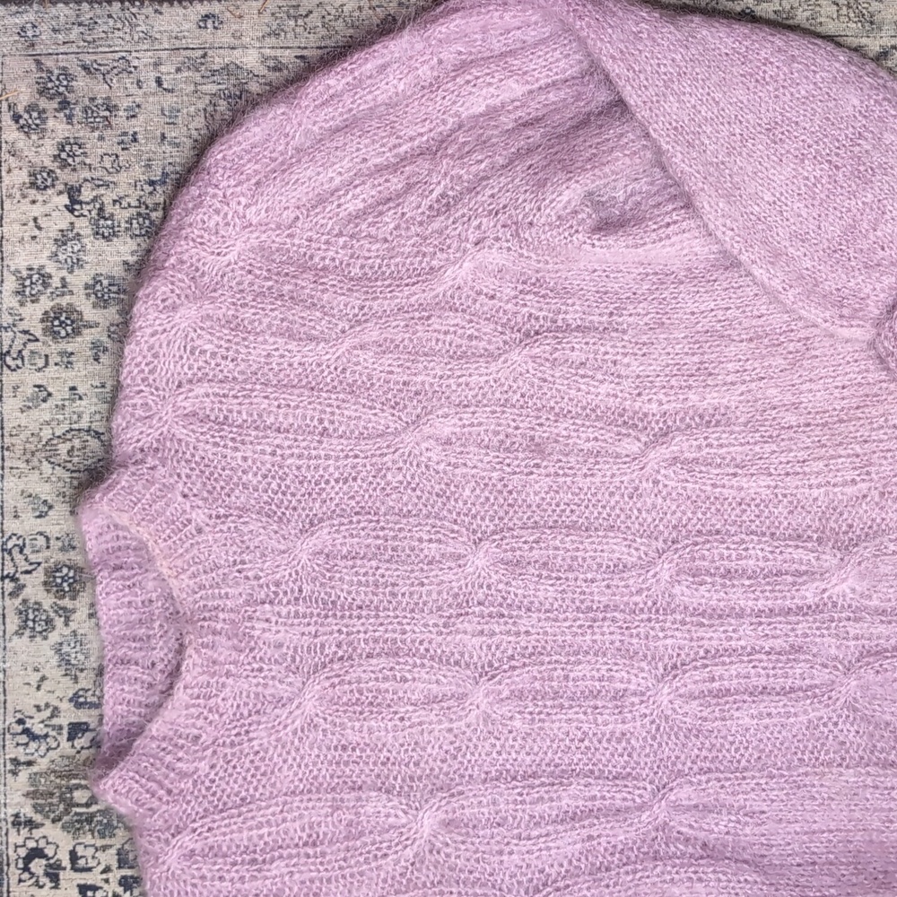 Handmade Muave Mohair Cable Knit Sweater No Tags Vintage Lavender Knit Sweater - Picture 2 of 4